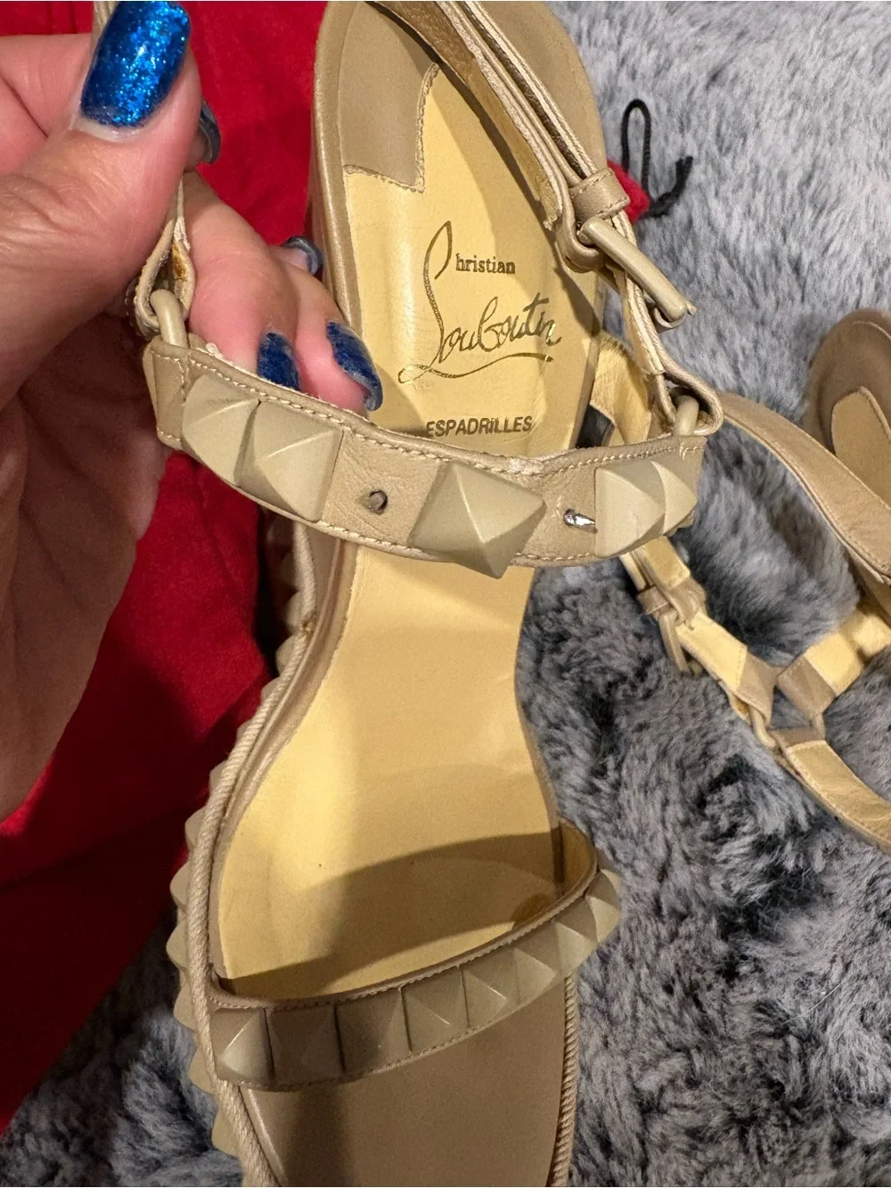 Christian Louboutin  Cataclou leather sandals Beige Studded Espadrille wedge 40